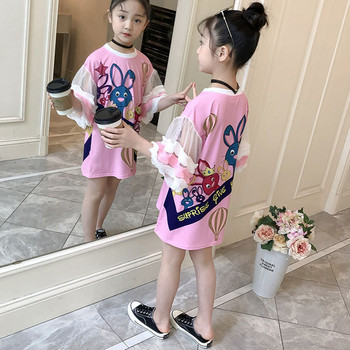 Детска модерна туника в розов цвят с апликация 