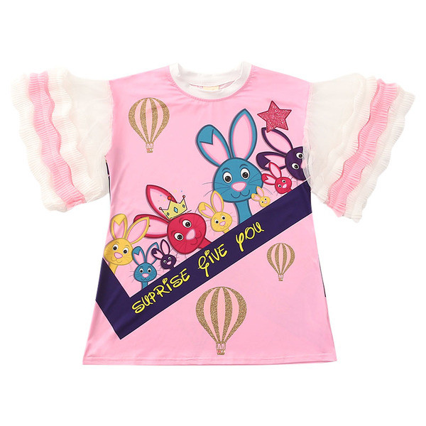 Modern, rózsaszín színű, rátéttel ellátott gyermektunika