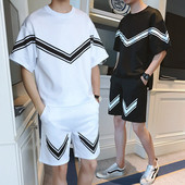 Kétrészes póló + rövidnadrág alkalmi férfi szett fehér és fekete színben