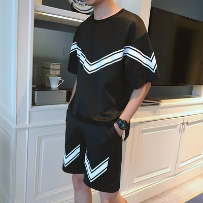 Kétrészes póló + rövidnadrág alkalmi férfi szett fehér és fekete színben