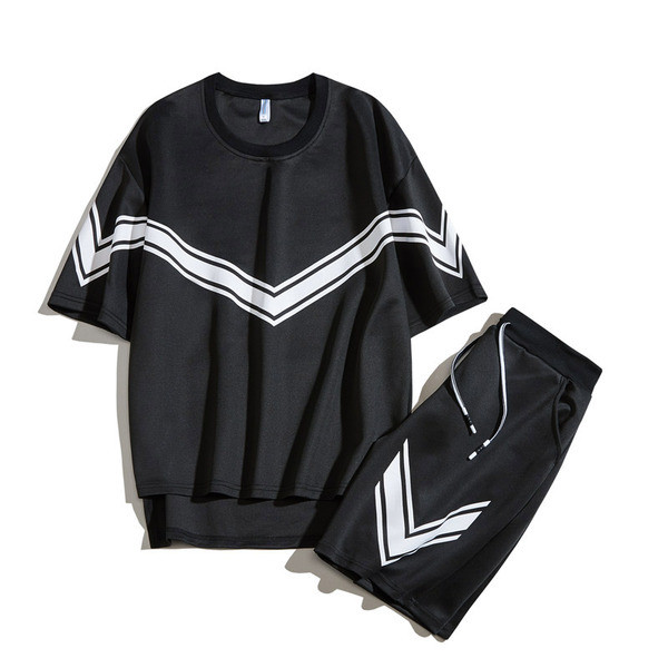 Kétrészes póló + rövidnadrág alkalmi férfi szett fehér és fekete színben