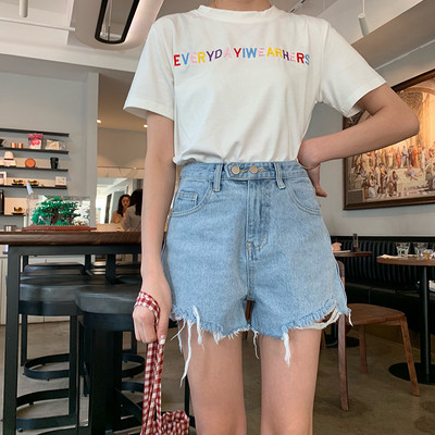 Casual γυναικεία  shorts τζιν με σκισμένα σχέδια σε μπλε χρώμα