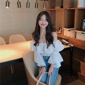 Modern női ing csupasz vállú fehér és rózsaszín színben