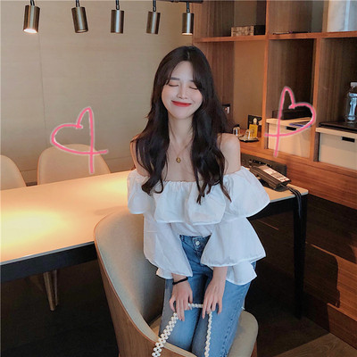 Modern női ing csupasz vállú fehér és rózsaszín színben