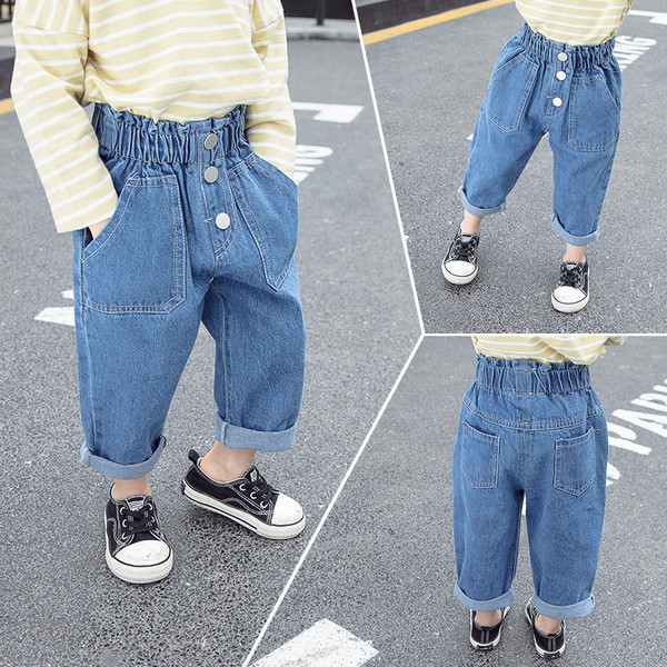 Modern, kék zsebes gyerekfarmer lányoknak