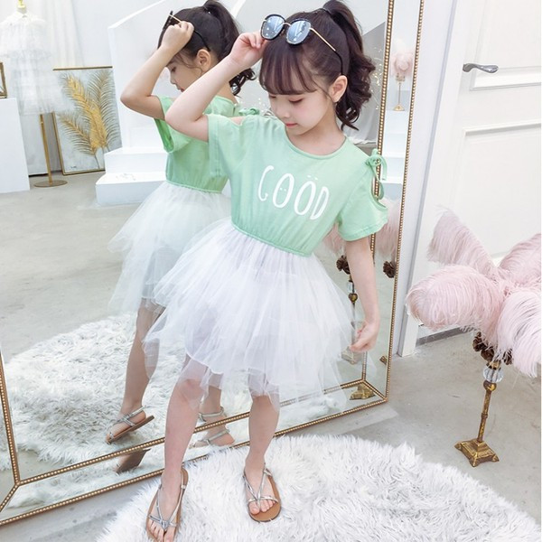 Rochie moderna pentru copii in doua culori cu maneci scurte si tul