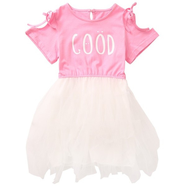 Rochie moderna pentru copii in doua culori cu maneci scurte si tul