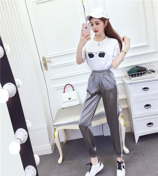 Modern női póló és nadrág szett rózsaszín és szürke színben