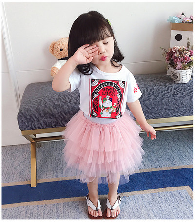 Модерен детски комплект от две части пола и блуза за момичета