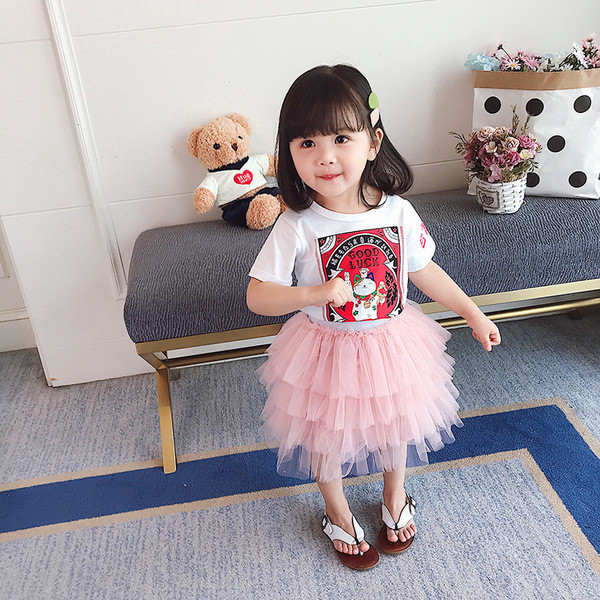 Модерен детски комплект от две части пола и блуза за момичета