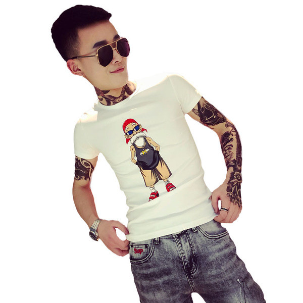 Modern férfi póló fehér és fekete színben, rátéttel