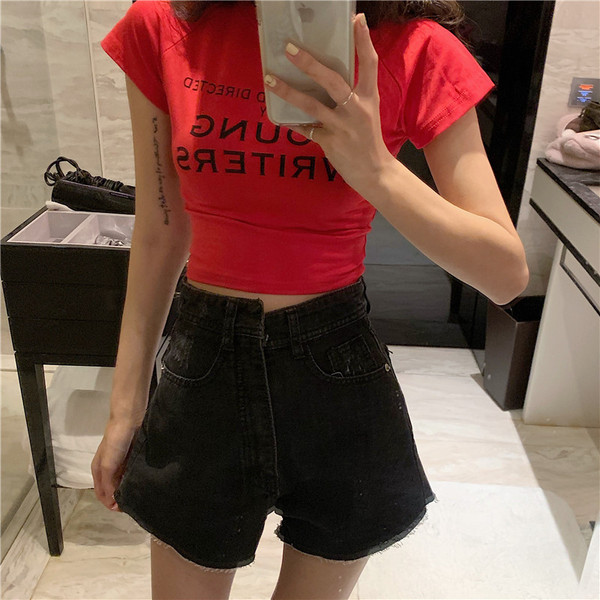 Blugi scurti casual de dama cu talie inalta in doua culori