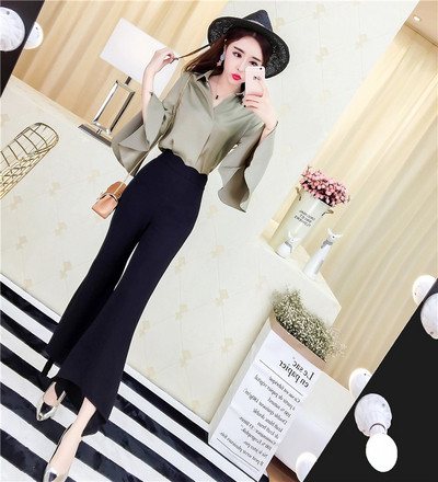 Modern női ing szett négy színben magas derekú nadrággal