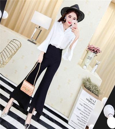 Modern női ing szett négy színben magas derekú nadrággal