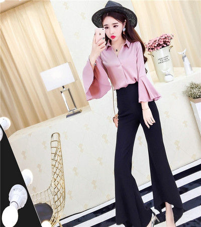 Modern női ing szett négy színben magas derekú nadrággal