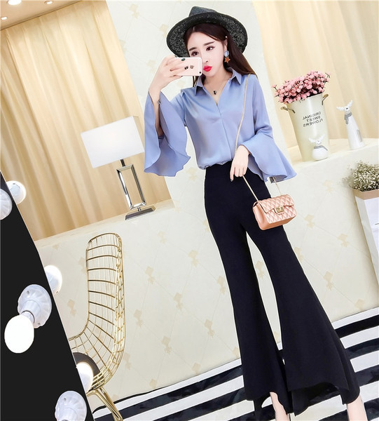 Modern női ing szett négy színben magas derekú nadrággal