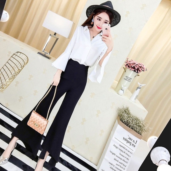 Modern női ing szett négy színben magas derekú nadrággal