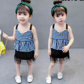 Rochie pentru copii cu dungi cu tul pentru fete