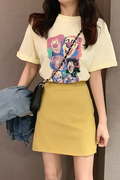 Γυναικεία trendy φούστα σε κίτρινο και ροζ χρώμα