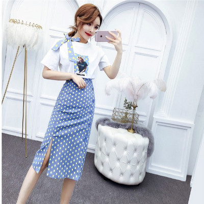 Modern női póló és szoknya szett két színben