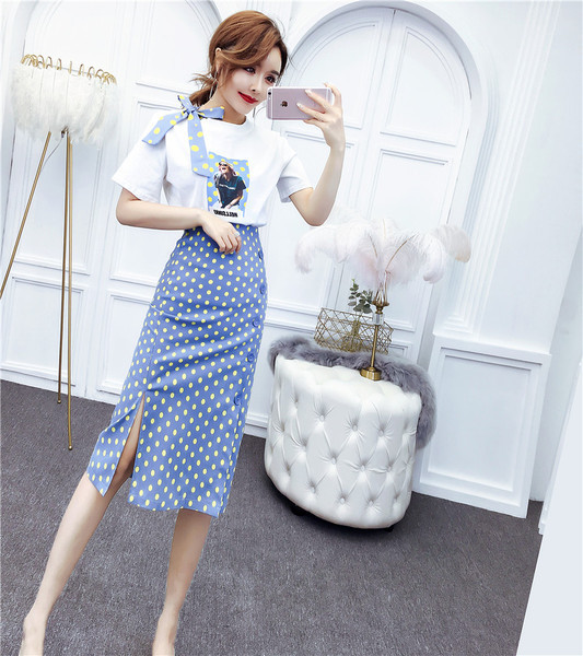 Modern női póló és szoknya szett két színben