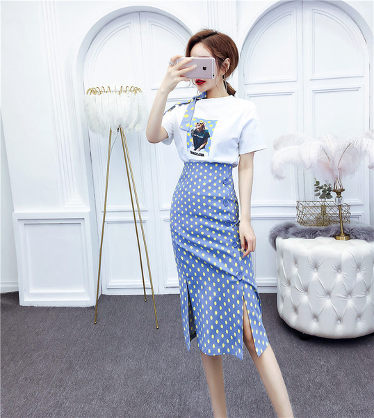 Modern női póló és szoknya szett két színben