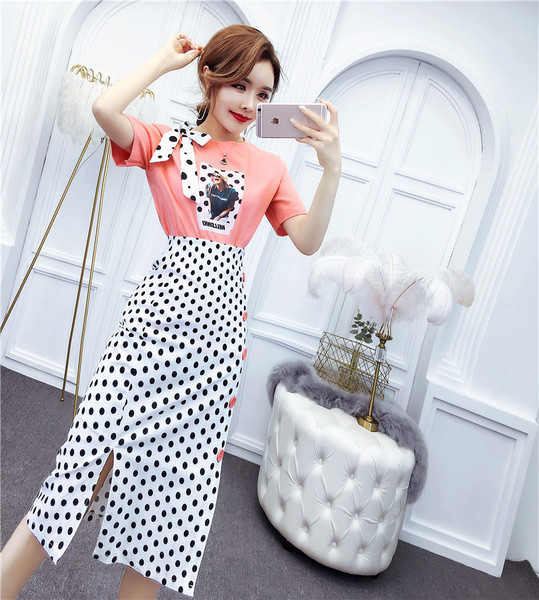 Modern női póló és szoknya szett két színben