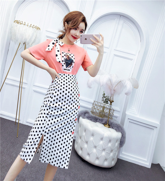 Modern női póló és szoknya szett két színben