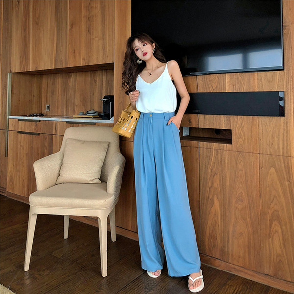 Stílusos női nadrág széles modell magas derékkal, három színben