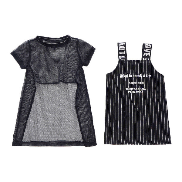 Csíkos gyerekruha lányoknak fehér és fekete színben