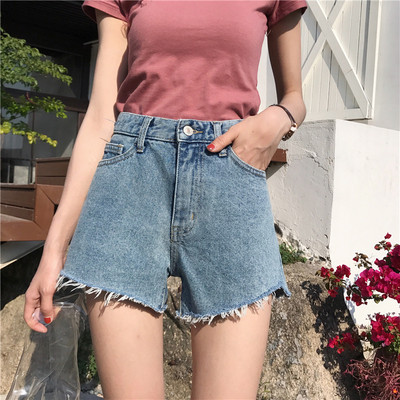 Καθημερινά γυναικεία σορτς  με ψηλή μέση σε μπλε χρώμα