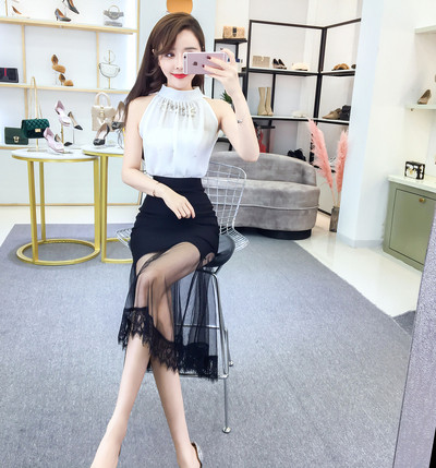 Stílusos női ing és szoknya szett magas derékkal dörzsölte a színeket