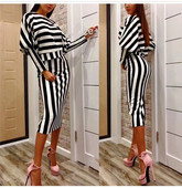 Stílusos női csíkos szett két részből - blúz és szoknya