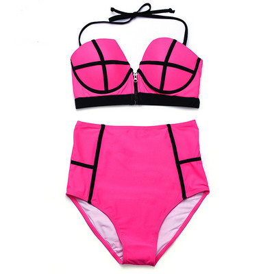 Κομψό  γυναικείο μαγιό με ψηλή μέση και φερμουάρ σε διάφορα χρώματα