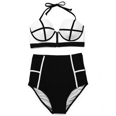 Κομψό  γυναικείο μαγιό με ψηλή μέση και φερμουάρ σε διάφορα χρώματα