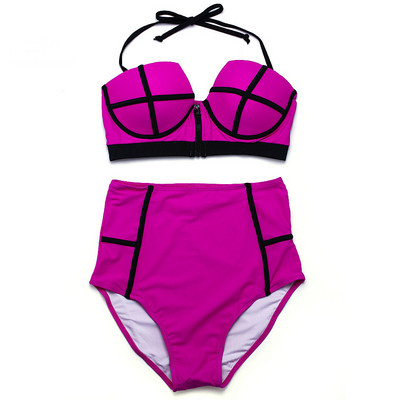 Κομψό  γυναικείο μαγιό με ψηλή μέση και φερμουάρ σε διάφορα χρώματα