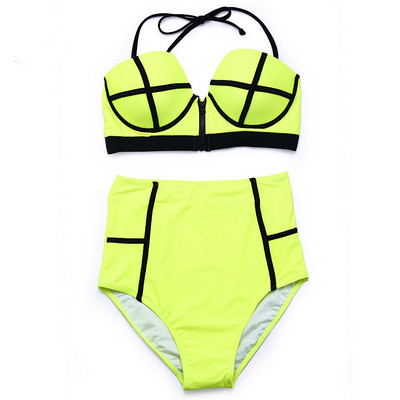 Κομψό  γυναικείο μαγιό με ψηλή μέση και φερμουάρ σε διάφορα χρώματα