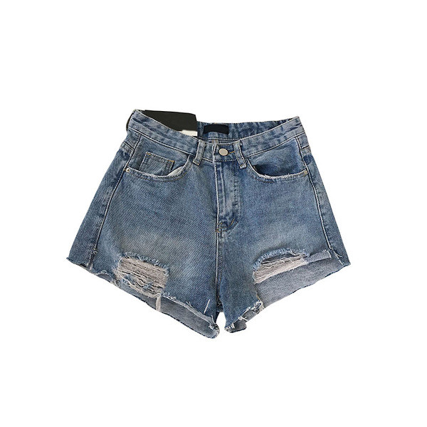 Modern női rövidnadrág, kék színben szakadt motívummal