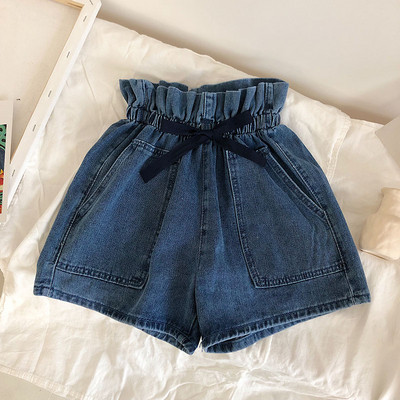 Ежедневни дамски къси панталони в панделка в син цвят 