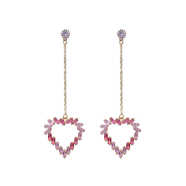 Rózsaszín kövekkel díszített hosszú női fülbevaló