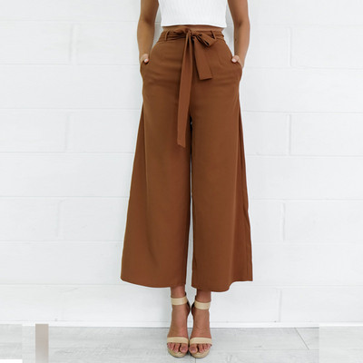 Стилни дамски панталони широк модел с висока талия в два цвята 