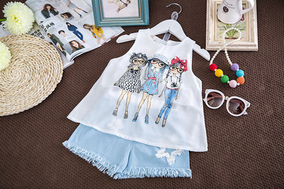 Új modell gyerek szett lányoknak kétrészes felső és farmernadrág