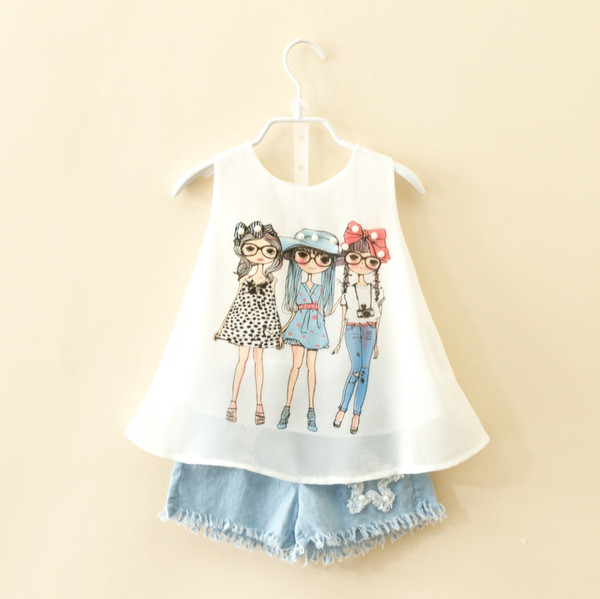 Új modell gyerek szett lányoknak kétrészes felső és farmernadrág