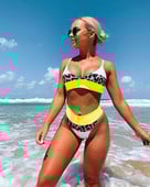 Κομψό μαγιό  με μοτίβα λεοπάρδαλης σε ροζ και κίτρινο χρώμα