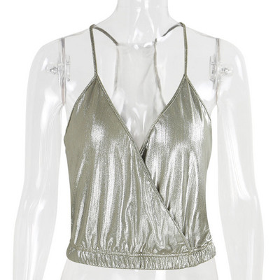 Κομψό γυναικείο αμάνικο με ντεκολτέ σε σχήμα V σε ασημί χρώμα