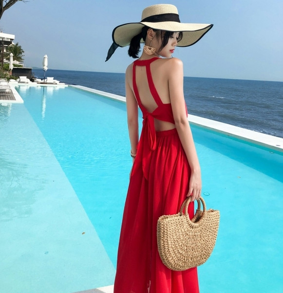 Modern hosszú női ruha csupasz háttal, két színben