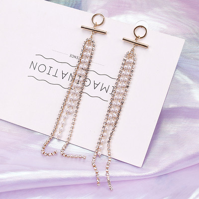 Női hosszú fülbevaló két színben gyöngyökkel és kövekkel