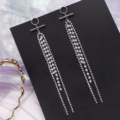 Női hosszú fülbevaló két színben gyöngyökkel és kövekkel