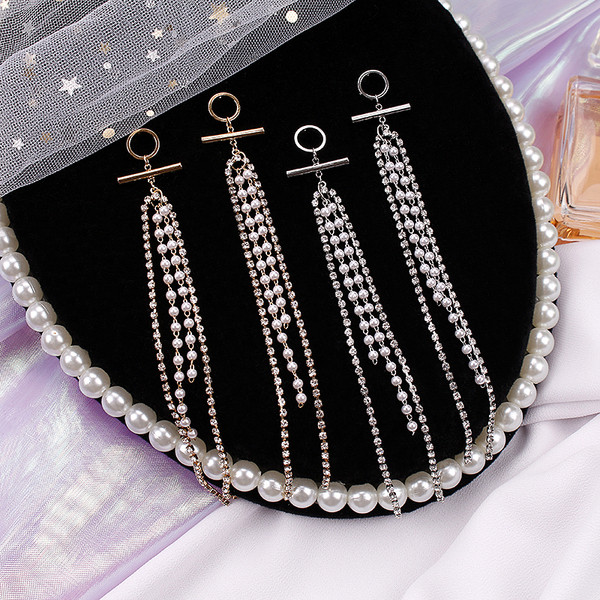 Női hosszú fülbevaló két színben gyöngyökkel és kövekkel