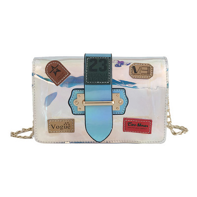 Modern női táska irizáló színekben fémlánc